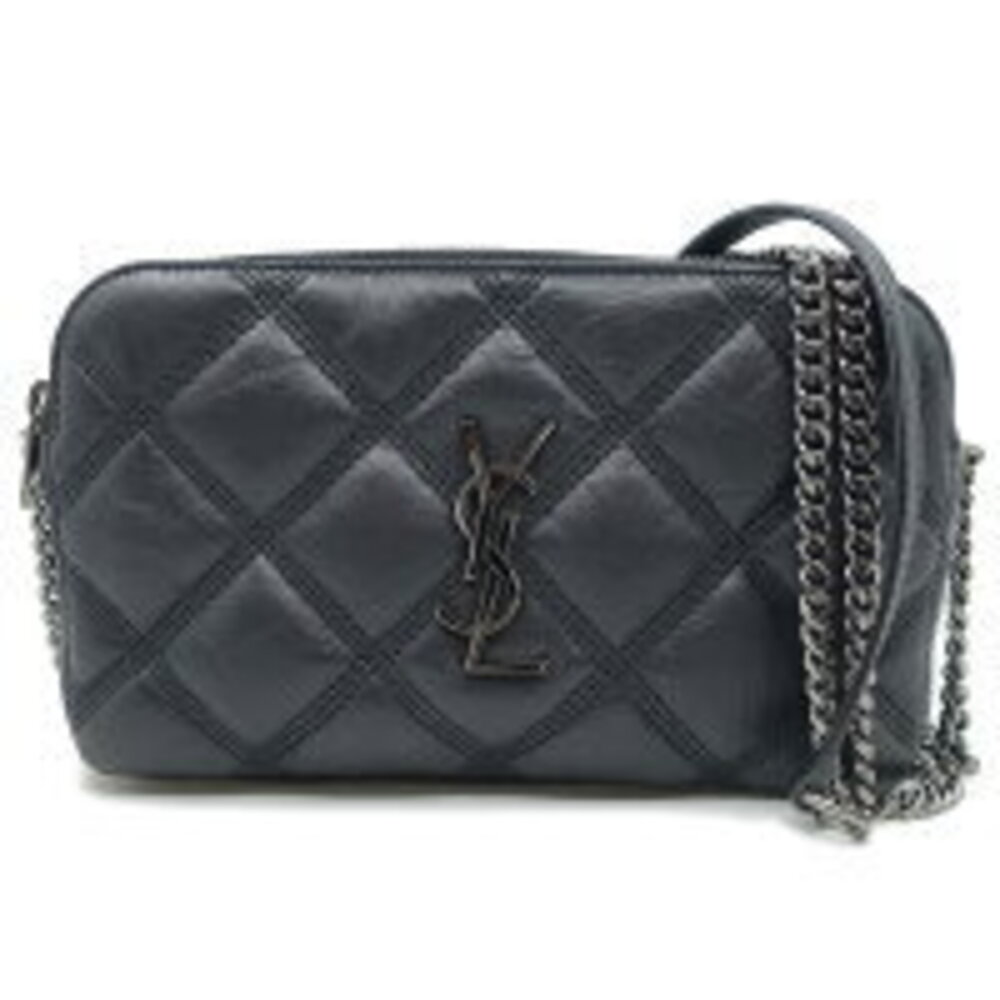 Saint Laurent Becky Double Zip Clutch Chain Shoulder Bag Leather Black - Picture 1 of 6